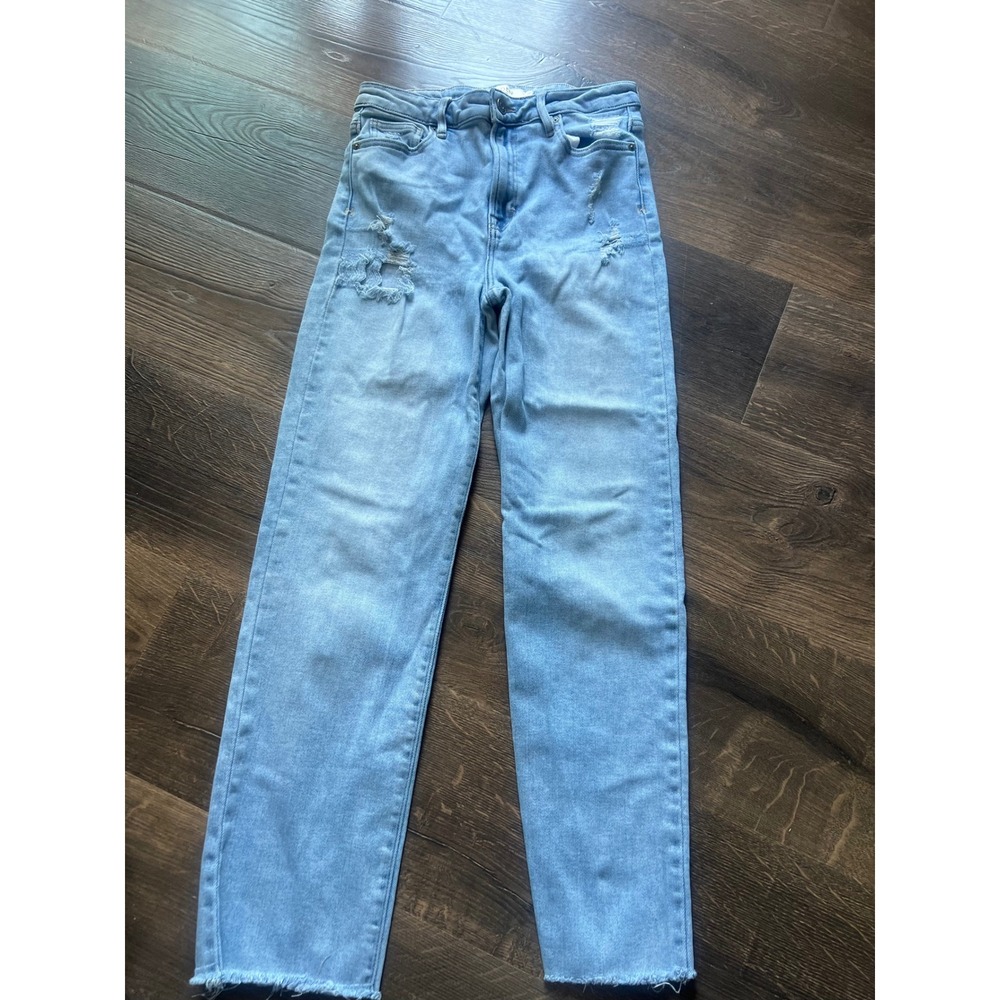 Hidden Jeans Los Angeles Distressed Straight Leg Light Wash Raw Hem size 28